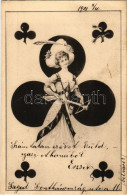 T2/T3 1901 Számszeríjas Hölgy Treff Kártyalapon / Lady With Crossbow On French-suited Playing Card (Clubs) (fl) - Non Classés