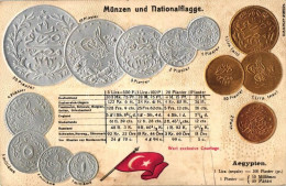 ** T4 Egypt / Aegypten; Set Of Coins, Flag, Emb. Litho (wet Damage) - Ohne Zuordnung