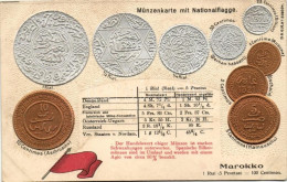 ** T3/T4 Moroccan, Set Of Coins, Flag, Emb. Litho (wet Damage) - Unclassified