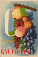 ** T2/T3 C Vitamin A Gyümölcs, C-vitamin Táblázat A Hátoldalon / Fruit, Health Propaganda, C-vitamin Table On The Backsi - Non Classés