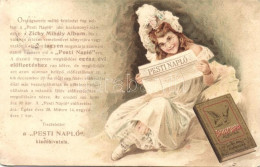T3 Pesti Napló Előfizetés; Zichy Mihály Albuma Ajándék, Reklám / Hungarian Newspaper Advertisement, Girl, Litho (EB) - Unclassified