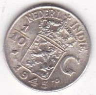 Netherlands East Indies . 1/10 Gulden 1945 P , Wilhelmina, En Argent, KM# 318 - Indes Néerlandaises