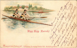 T2/T3 1899 (Vorläufer) Hipp Hipp Hurrah! Aquarell-Sport-Postkarte No. 7. Fr. W. Juxberg / Evezősök / Rowing. Litho (EK) - Ohne Zuordnung