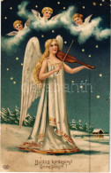* T2/T3 1910 Boldog Karácsonyi ünnepeket / Christmas Greeting Art Postcard With Angels. EAS. Emb. Litho (EK) - Non Classés