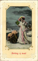 T3 1912 Boldog új évet! Kislány Malacokkal / New Year Greeting, Girl With Pigs (EB) - Unclassified