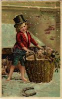 T2/T3 1908 Boldog új évet! Lány Malacokkal / New Year, Girl With Pigs. M.S.i.B. 13958. (EK) - Ohne Zuordnung