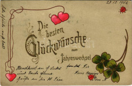 * T3 1902 Die Besten Glückwünsche Zum Jahreswechsel / Boldog új évet! Lóhere / New Year, Clover Emb. Litho (Rb) - Non Classés