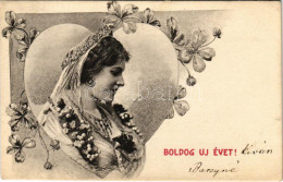 T2/T3 1906 Boldog új évet! Szecessziós Hölgy / New Year, Art Nouveau Lady, Floral. C. D. Bp. Ser. Nr. 880. - Zonder Classificatie