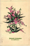 T2/T3 Name Day, Flowers And Swallows, Greeting Card, Emb. - Non Classificati