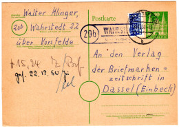 1950, Landpost Stempel 20b WAHRSTEDT über Vorsfelde Auf 10 Pf. Ganzsache - Collections