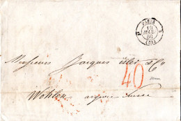 Schweiz 1860, Roter Portostpl. "40" Auf Frankreich Brief V. Paris - Lettres & Documents