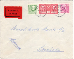 Schweden 1942, 5+10+35 öre Auf Brief V. FÄSKE M. Dunkelrotem EXPRESS-Zettel - Cartas & Documentos