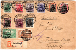 Saargebiet 1920, 11 Germania Marken Auf Einschreiben Brief V. Saarbrücken - Briefe U. Dokumente
