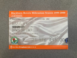 Blackburn Rovers V Wolverhampton Wanderers 1999-00 Match Ticket - Eintrittskarten