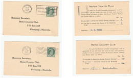 2 X 1955 WINNIPEG MOTOR COUNTRY CLUB  Canada POSTAL STATIONERY CARDS  Cover Car Card - Lettres & Documents