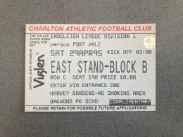 Charlton Athletic V Port Vale 1994-95 Match Ticket - Tickets D'entrée