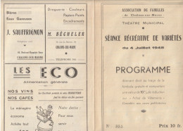 CHALONS Sur MARNE - Théâtre Municipal - Programme Soirée Récréative De Variétés 4 Juillet 1948 - Programma's