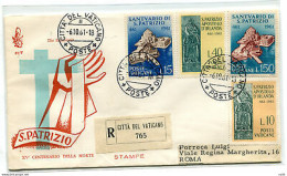 Vaticano FDC Venetia 1961 San Patrizio  Viaggiata Racc. Per L'Italia - FDC