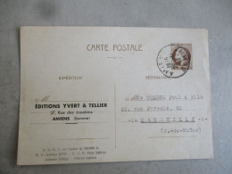 REPIQUAGE YVERT ET TELLIER AMIENS CARTE PPOSTALE ENTIER POSTAL - Cartes Postales Repiquages (avant 1995)