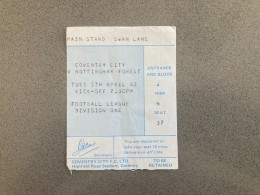 Coventry City V Nottingham Forest 1982-83 Match Ticket - Tickets & Toegangskaarten