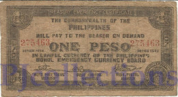 PHILIPPINES 1 PESO 1943 PICK S139b FINE EMERGENCY BANKNOTE - Philippines