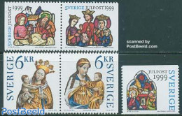 Sweden 1999 Christmas 5v (1v+2pairs), Mint NH, Religion - Christmas - Art - Stained Glass And Windows - Unused Stamps