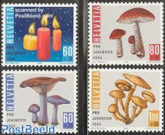 Switzerland 1994 Pro Juventute, Mushrooms 4v, Mint NH, Nature - Religion - Mushrooms - Christmas - Ongebruikt