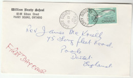FISH 1969  FDC  PARRY SOUND William Beatty SCHOOL  Cover CANADA  Stamps To GB - 1961-1970