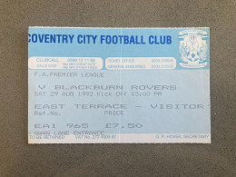 Coventry City V Blackburn Rovers 1992-93 Match Ticket - Tickets & Toegangskaarten