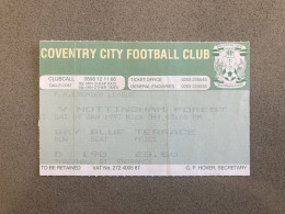 Coventry City V Nottingham Forest 1992-93 Match Ticket - Match Tickets