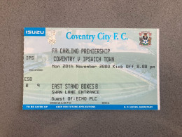 Coventry City V Ipswich Town 2000-01 Match Ticket - Match Tickets
