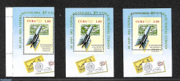 Cuba 1994 3 Diff. Mis-perforation/cuts S/s, Mint NH, Transport - Various - Stamps On Stamps - Space Exploration - Erro.. - Unused Stamps
