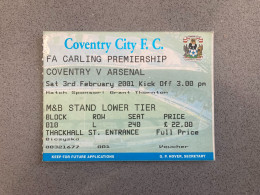 Coventry City V Arsenal 2000-01 Match Ticket - Tickets & Toegangskaarten