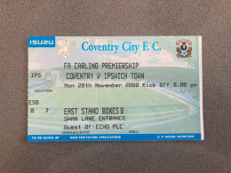 Coventry City V Ipswich Town 2000-01 Match Ticket - Match Tickets