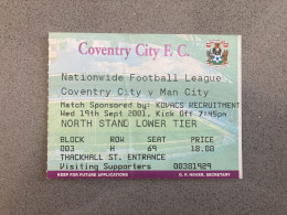 Coventry City V Manchester City 2001-00 Match Ticket - Tickets & Toegangskaarten