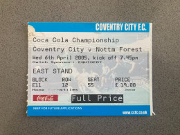 Coventry City V Nottingham Forest 2004-05 Match Ticket - Match Tickets