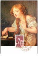 CROIX-ROUGE.n°28544.JEAN BAPTISTE GREUZE."JEUNE FILLE A L'OISEAU MORT".1971.CARTE MAXIMUM. - Croce Rossa