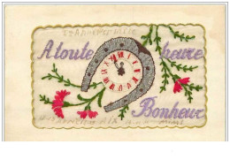 CP BRODEES.n°1.A TOUTE HEURE BONHEUR.HORLOGE ET FER A CHEVAL - Ricamate