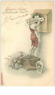 COCHONS.n°30721.HEUREUSE ANNEE.PETIT ENFANT POSTANT UNE LETTRE.COCHON - Cochons