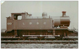 CHEMIN DE FER.n°52.LONDRES,BRIGTON,SOUTH COAST.CP PHOTO ORIGINALE.RARE.LOCOMOTIVE LBSC 100.RARE.COIN CASSE.EN L'ETAT - Materiaal