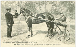 Hippisme.n°35964.jalyse.noire.1912.CHEVAUX.sulky.SUPPLEMENT A LA FRANCE CHEVALINE.dos Blanc.course.cheval.jokey. - Reitsport