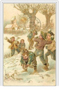 ILLUSTRATEURS.ENFANTS JOUANTS DANS LA NEIGE AU VILLAGE.CP GAUFFREE - Avant 1900