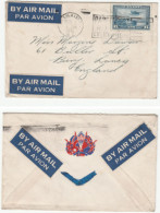 1944  COVER  4  Airmail Labels ,  Emblem  On The Back  (military?) CANADA Air Mail Nanaimo To GB Stamps Flag - Cartas & Documentos