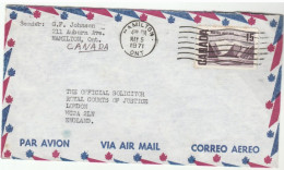 LAW JUSTICE 1971 Hamilton CANADA To ROYAL COURTS OF JUSTICE  Official SOLICITOR London  GB Cover Stamps Airmail - Briefe U. Dokumente