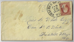 USA United States 1858 Cover Sent From Prairie Do Chien WIS To Fishkill NY Stamp 3 Cents President George Washington - Covers & Documents