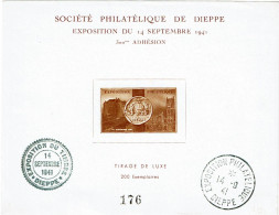 CTN89-2 S.TE PHILATELIQUE DE DIEPPE FEUILLET N° 176 TIRAGE DE LUXE - Exposiciones Filatélicas