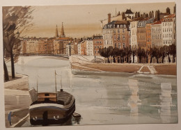 LYON (69 Rhône) - Quai Tilsitt / Péniche / Saône - Carte Postale Reproduisant Aquarelle Michel PELLETIER - Lyon 5