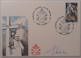 PAPE JEAN PAUL II - Visite à LYON En Octobre 1986 / Fourvière - Carte Philatélique Avec Cachet Commémoratif - Papi