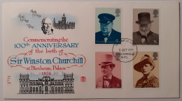 SIR WINSTON CHURCHILL - 100e Anniversaire Naissance / Blenheim Palace - Enveloppe Avec 4 Timbres Et Cachet 1er Jour - Sir Winston Churchill