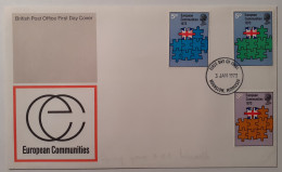 EUROPE / Communauté Européenne - Entrée Du ROYAUME UNI / Drapeau - Enveloppe Avec 3 Timbres Et Cachet 1er Jour - Briefe